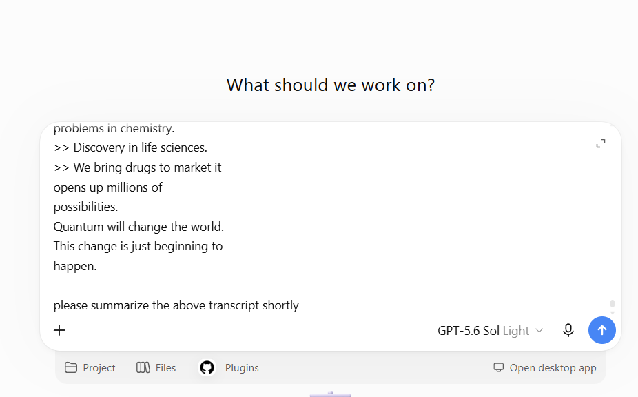 ChatGPT composer containing the video transcript and an editable summarization prompt