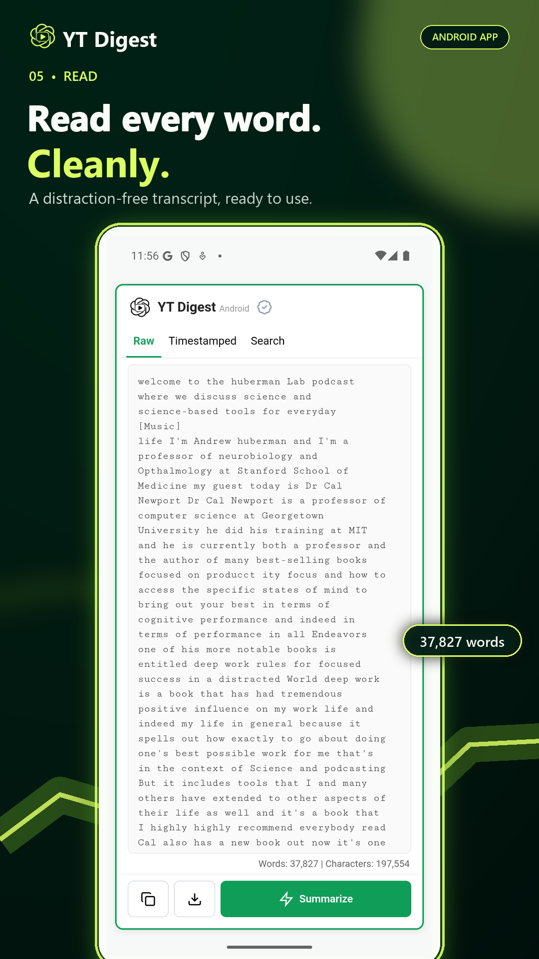 YT Digest clean transcript view